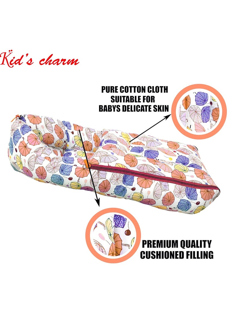Kids Charm Umbrella Mega 3 in 1 Babys Cotton Bed Cum Carry Bed Printed Baby Sleeping BagBaby BedInfant Portable for Unisex Easily Portable Light Weight Carry for New Born 48 Months Old Orange