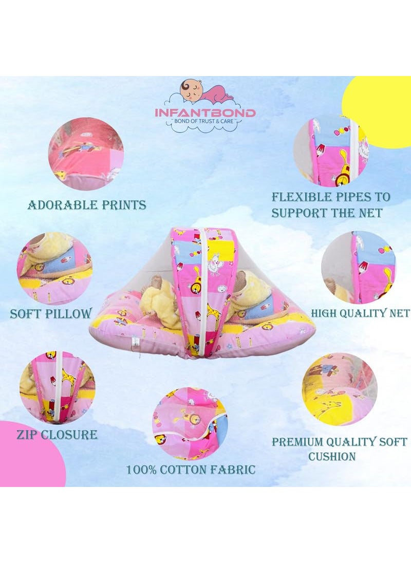 Infantbond Designer Mattress with Net Portable Bed Travel Friendly Infant Comfy Sleep Sleeping Bag for Kids Baby Carry Comfortable Set Age 06 Months Pink Giffi