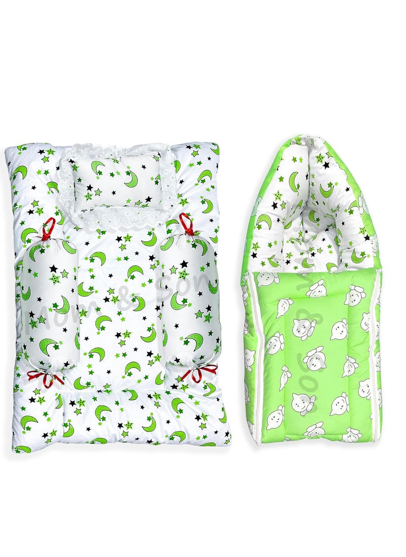 CUSTOMARY New Born Baby Cotton Sleeping Bag 4 Pcs Cotton Beddding SetBaby Gadda Bed with Baby Pillow for 06 Months