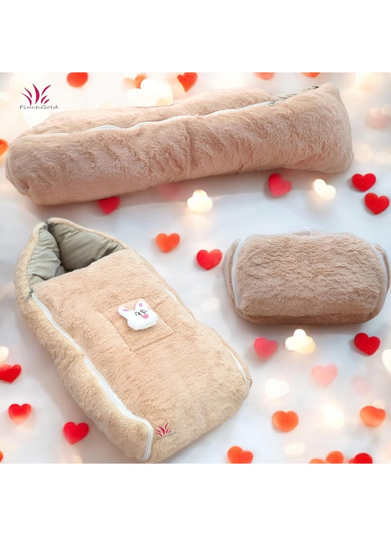 FinchGold Super Soft Fur Fabric Baby Sleeping Bag 06 Months Camel Color