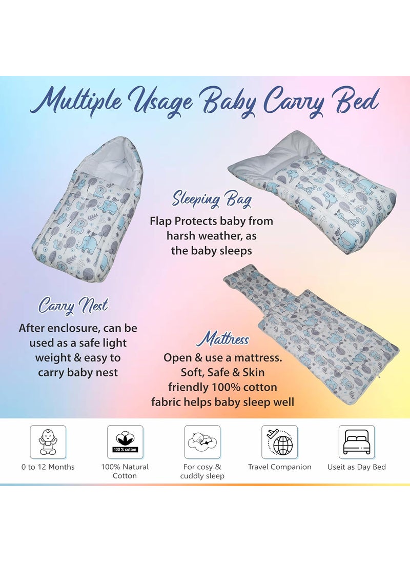 Oscar Home 3 in 1 Baby Sleeping Bag Carry Nest Cotton Bedding Set for Infants New Born Baby PortableTravel Skin Friendly 09 Months Blue Elephant