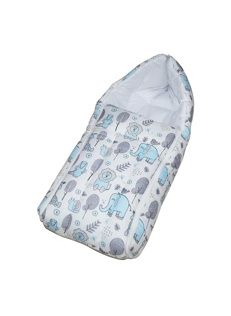 Oscar Home 3 in 1 Baby Sleeping Bag Carry Nest Cotton Bedding Set for Infants New Born Baby PortableTravel Skin Friendly 09 Months Blue Elephant