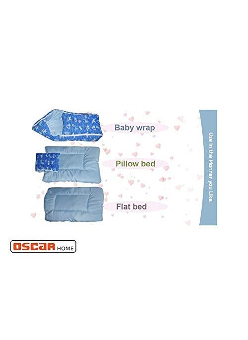 Oscar Home 3 in 1 Baby Sleeping Bag Carry Nest Cotton Bedding Set for Infants New Born Baby PortableTravel Skin Friendly Blue Unicorn