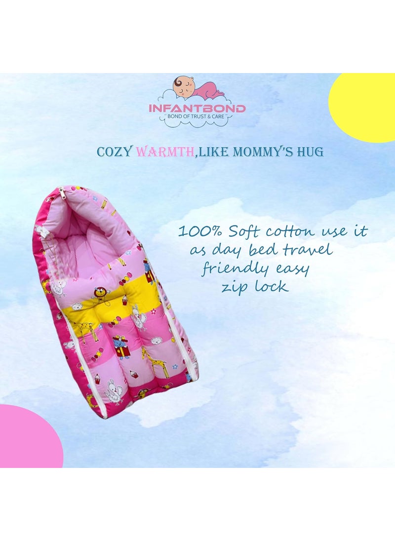 Infantbond 100 Cotton Baby 3 in 1 Carry Bag Cum Sleeping Bag Cum Mattress06 Months Pink Ziraf P