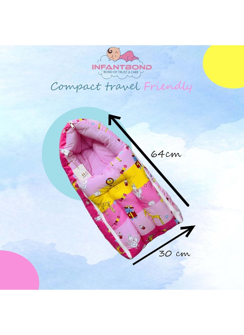 Infantbond 100 Cotton Baby 3 in 1 Carry Bag Cum Sleeping Bag Cum Mattress06 Months Pink Ziraf P