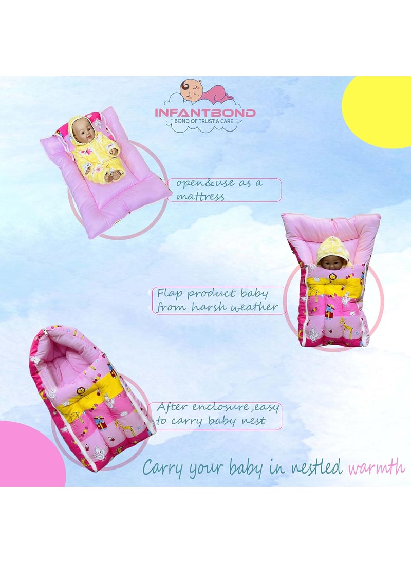 Infantbond 100 Cotton Baby 3 in 1 Carry Bag Cum Sleeping Bag Cum Mattress06 Months Pink Ziraf P