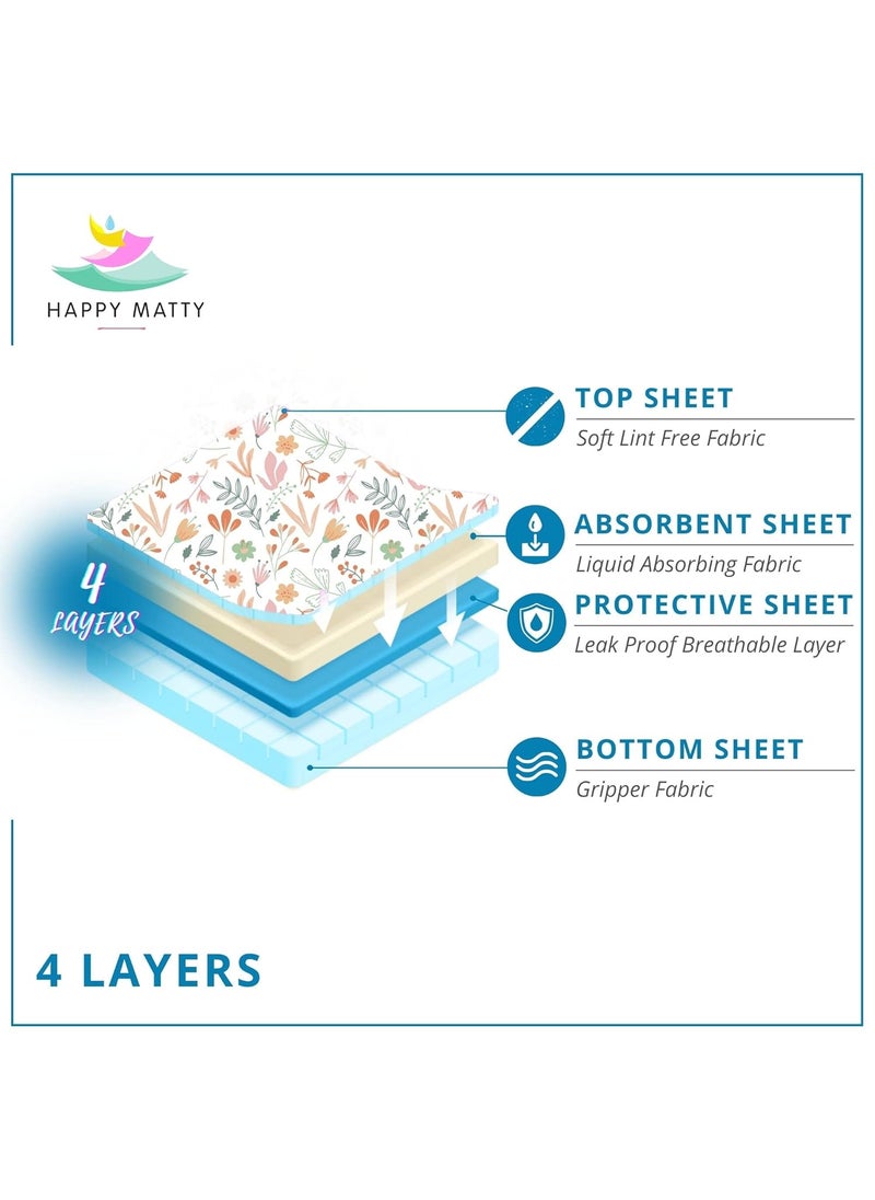 Happy Matty Babys Extra Absorbent Quick Dry Sheet Playmat Waterproof Reusable Washable Colourful Soft Comfortable Best Gifting Lint Free Fabrics Mattress Crib Protector Medium Leaves 50cm x 70cm