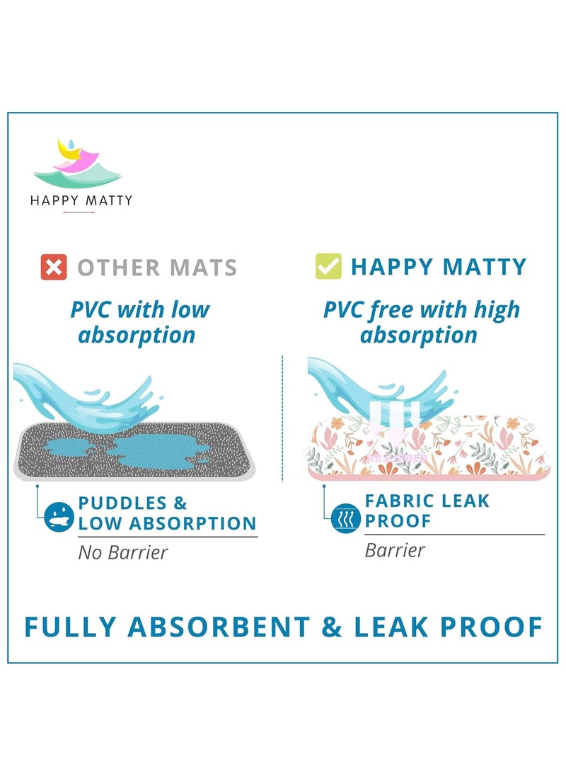 Happy Matty Babys Extra Absorbent Quick Dry Sheet Playmat Waterproof Reusable Washable Colourful Soft Comfortable Best Gifting Lint Free Fabrics Mattress Crib Protector Medium Leaves 50cm x 70cm