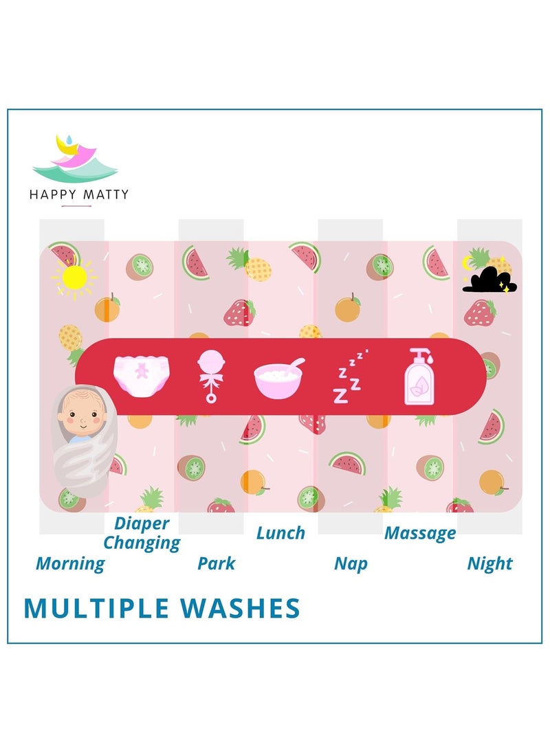 Happy Matty Polyester Babys Extra Absorbent Quick Dry Sheet Playmat Waterproof Reusable Washable Comfortable Best for Gifting Lint Free Fabric Mattress Crib Protector Medium Fruits 50cm x 70cm