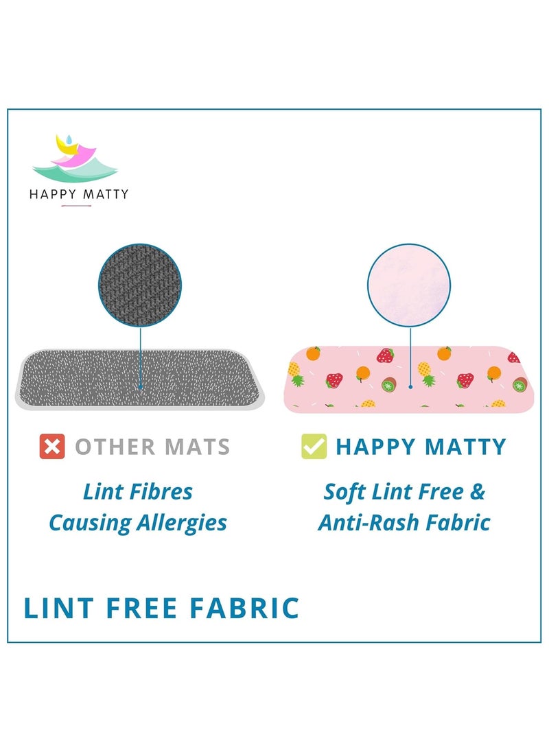 Happy Matty Polyester Babys Extra Absorbent Quick Dry Sheet Playmat Waterproof Reusable Washable Comfortable Best for Gifting Lint Free Fabric Mattress Crib Protector Medium Fruits 50cm x 70cm
