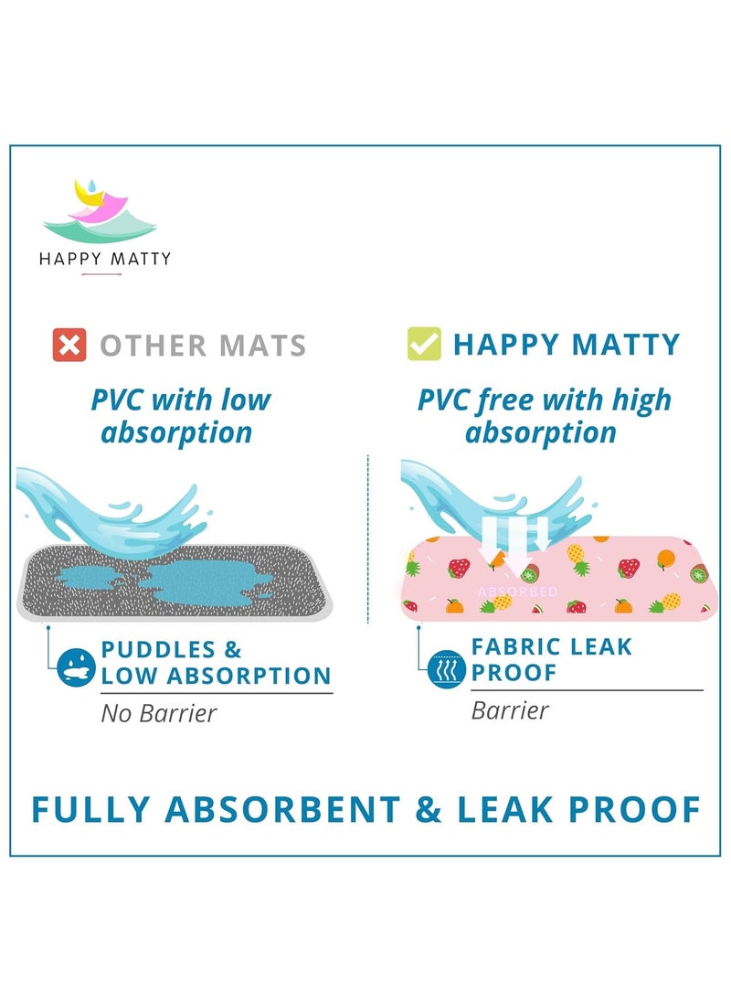 Happy Matty Polyester Babys Extra Absorbent Quick Dry Sheet Playmat Waterproof Reusable Washable Comfortable Best for Gifting Lint Free Fabric Mattress Crib Protector Medium Fruits 50cm x 70cm