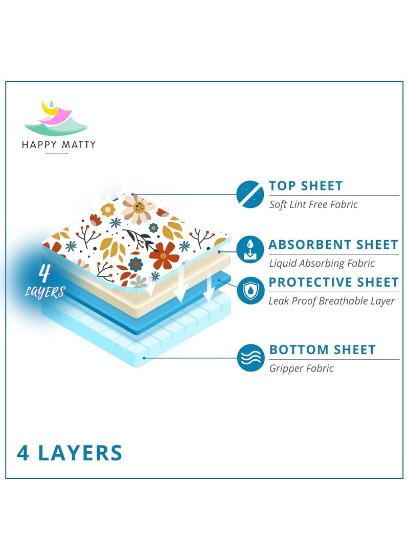 Happy Matty Babys Extra Absorbent Quick Dry Sheet Playmat Waterproof Reusable Washable Colourful Soft Comfortable Best for Gifting Lint Free Fabrics Mattress Crib Protector LargeFloral