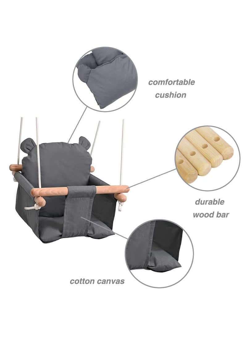 Meneflix Baby Swing Seat Canvas Baby Hammock Infants Toddler Swing Indoor Outdoor Infant Hanging Swing Chair with Canvas Cushion Swing Sets for Baby Hammock Toy Backyard Grey