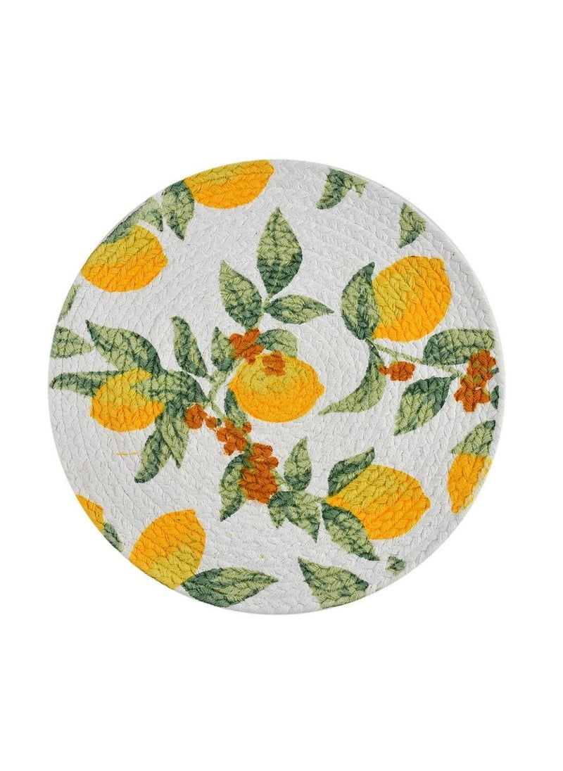 Printed Floral Leaf Cotton placemat Round Yellow Green 14 inches 2 Piece