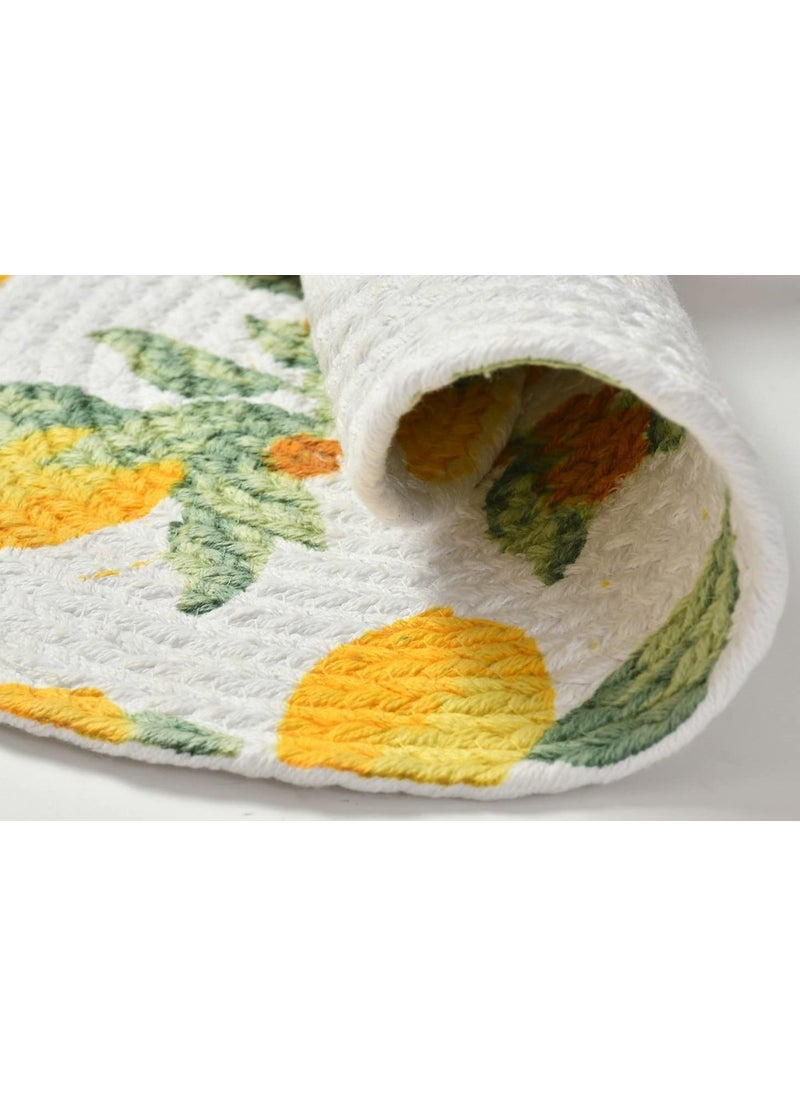 Printed Floral Leaf Cotton placemat Round Yellow Green 14 inches 2 Piece