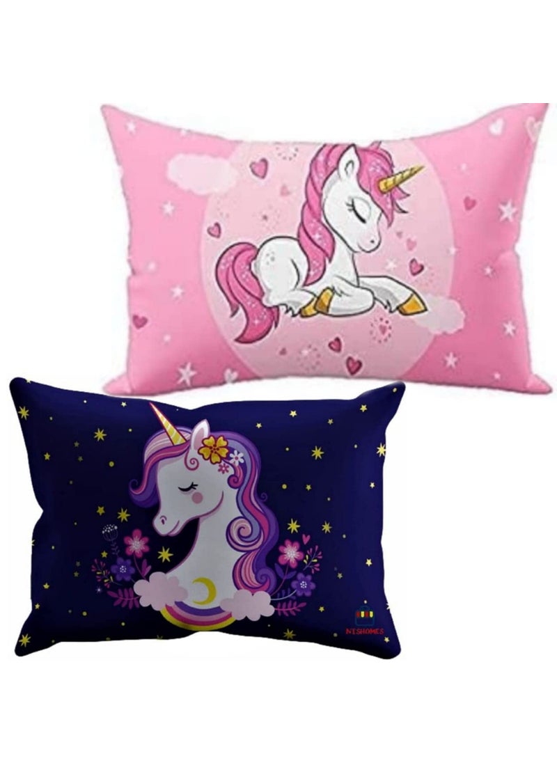 NISHOMES 2 Unicorn Girls Velvet Digital Print Baby Pillow 12 x 18 inches Pink Pack of 2