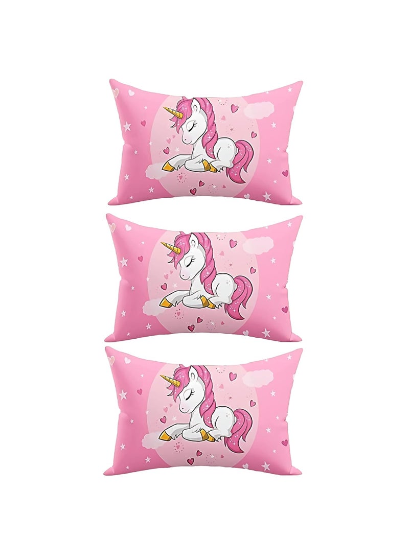 NISHOMES 3 Unicorn Girls Velvet Digital Print Baby Pillow 12 x 18 inches Pink Pack of 3 Best for Gifting