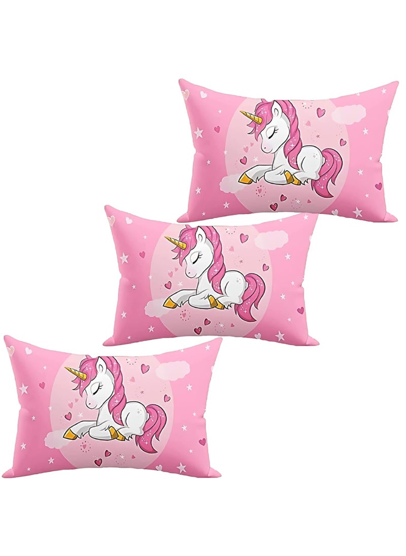 NISHOMES 3 Unicorn Girls Velvet Digital Print Baby Pillow 12 x 18 inches Pink Pack of 3 Best for Gifting