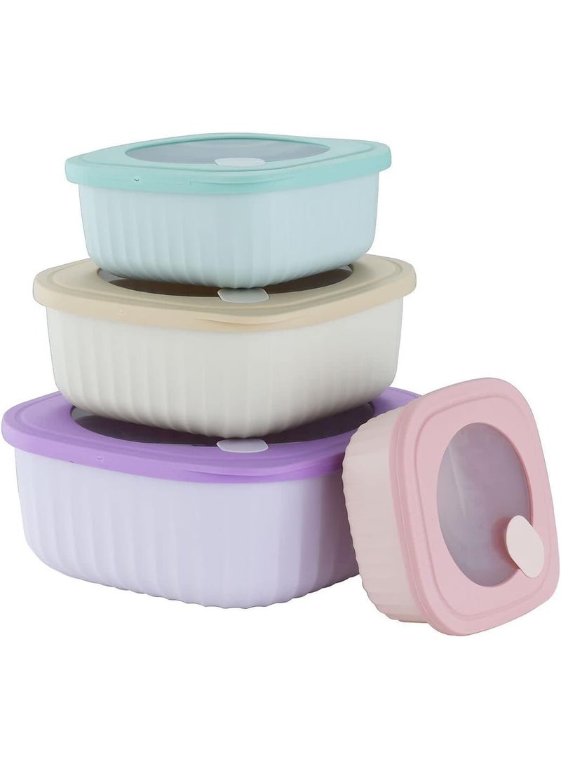 Seafrrzios 4 Pieces Airtight Food Storage Bowl with Lids Plastic Cook Storage Mixing Bowl Set Nesting Plastic Bowl with Lids BPAfree Food Container Set for Freezer Microwave Dishwasher Safe