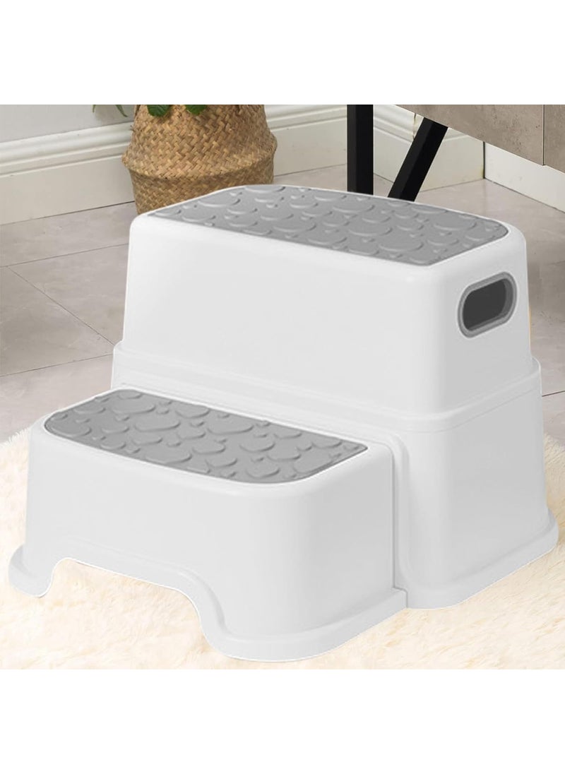 Juflix Dual Height Step Stool for Kids Toddlers Potty Training and Use in The Bathroom Or Kitchen Versatile Two Design Growing Children Grey White Pack of 1