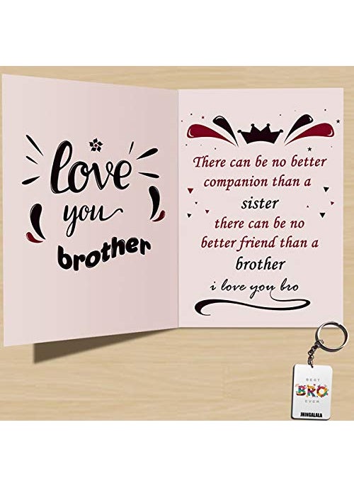 Jhingalala Printed Combo Gift Set for Brother Best Bro Ever Printed Raksha bandhan Gift Pack Cushion Cover 12 x 12 inch Cushion Filler Mug Key Ring and Greeting Card