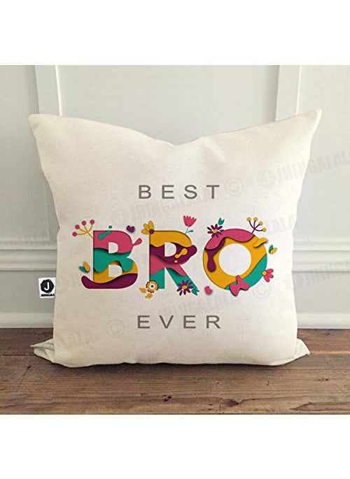 Jhingalala Printed Combo Gift Set for Brother Best Bro Ever Printed Raksha bandhan Gift Pack Cushion Cover 12 x 12 inch Cushion Filler Mug Key Ring and Greeting Card