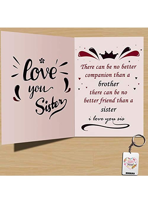 Jhingalala Printed Combo Gift Set for Sister Always My Sister Forever My Friend Printed Gift Pack Cushion Cover 12 x 12 inch Cushion Filler Mug Key Ring and Greeting Card