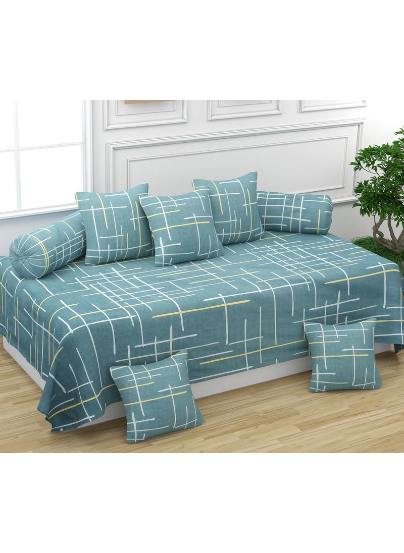 CHHILAKIYA Diwan Set Covers Cotton 8 Pieces Pure Cotton Designer Printed Standard Diwan Set 1 Single Bedsheet 2 Bolster Covers 5 Cushion Covers Sea Green