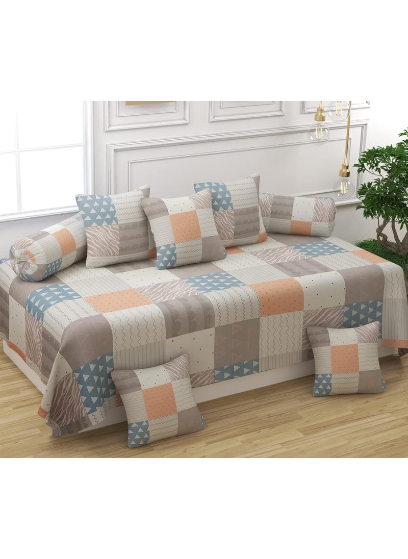 CHHILAKIYA Diwan Set Covers Cotton 8 Pieces Pure Cotton Designer Printed Standard Diwan Set 1 Single Bedsheet 2 Bolster Covers 5 Cushion Covers White