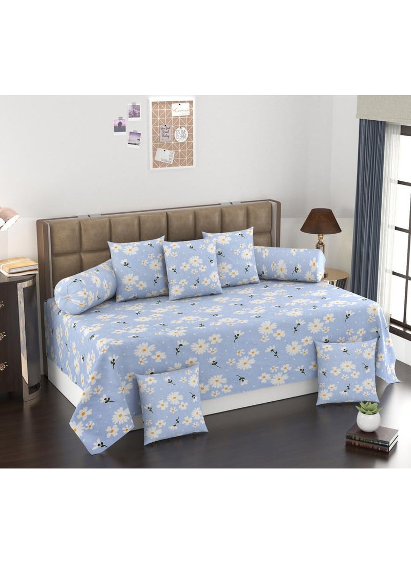 CHHILAKIYA 180 TC Diwan Set 8 Pcs Pure Cotton Designer Printed Diwan Set 1 Single Bedsheet 2 Bolster Covers 5 Cushion Covers MULTI04