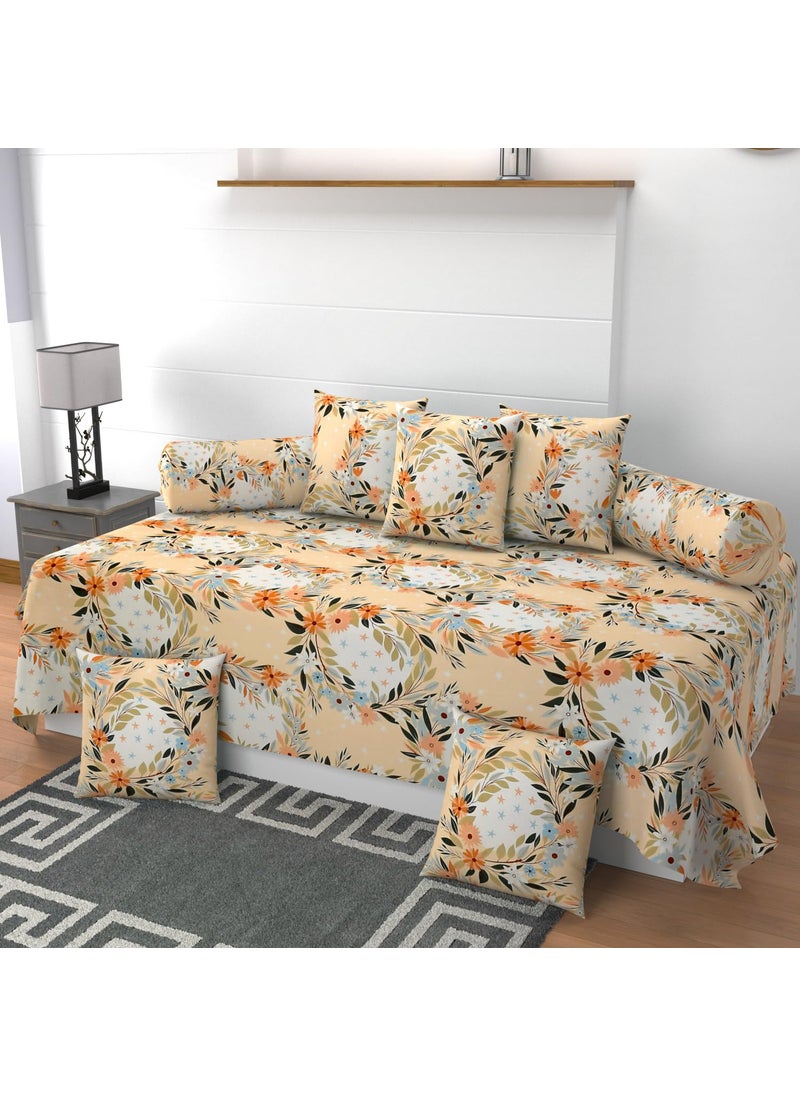 CHHILAKIYA Diwan Set Covers 8 Pieces100 Designer Printed Standard Diwan Set 1 Single Bedsheet60x90 Inch 2 Bolster Covers16x32Inch 5 Cushion Covers16x16 Inch CRAEM