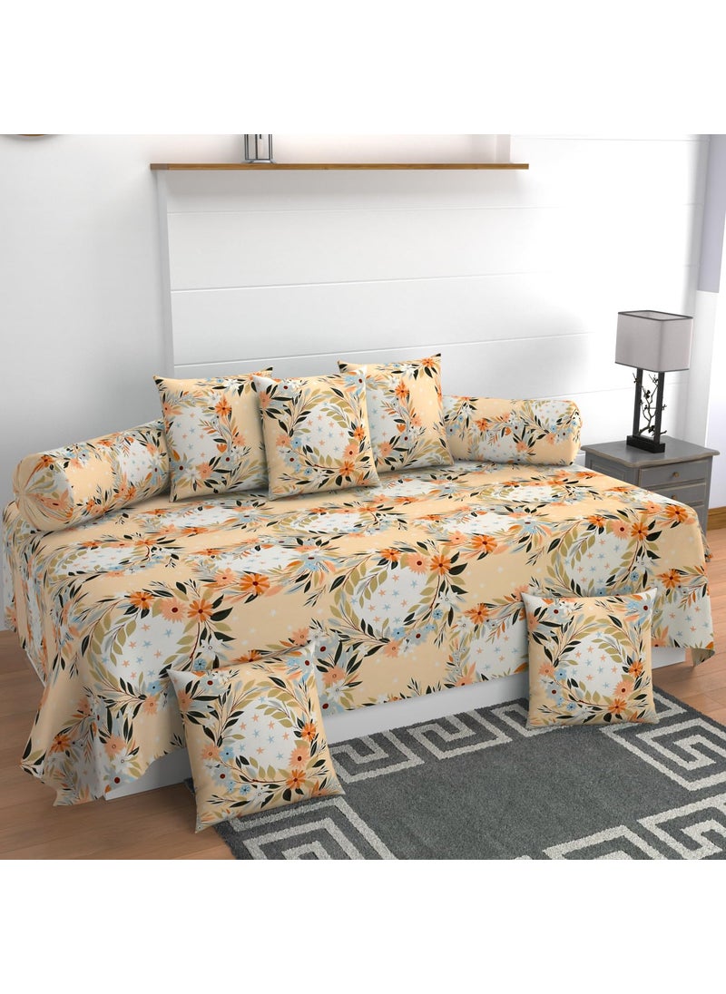 CHHILAKIYA Diwan Set Covers 8 Pieces100 Designer Printed Standard Diwan Set 1 Single Bedsheet60x90 Inch 2 Bolster Covers16x32Inch 5 Cushion Covers16x16 Inch CRAEM