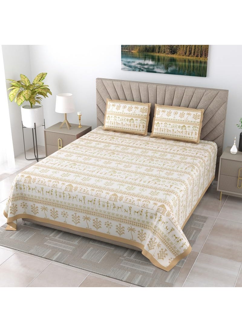 BRING FINE Pure Cotton Bedsheet 400 Thread Count Set of 3 JumboSuper King Size Alveera Vintage Brown