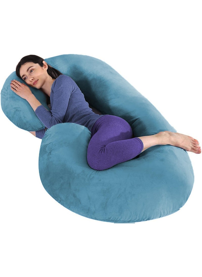 ishro home Pregnancy Pillow for Pregnant Women Maternity Pillows for Pregnancy Sleeping 360degree Full Body Support Premium Washable Velvet Fabric Seagreen CShape