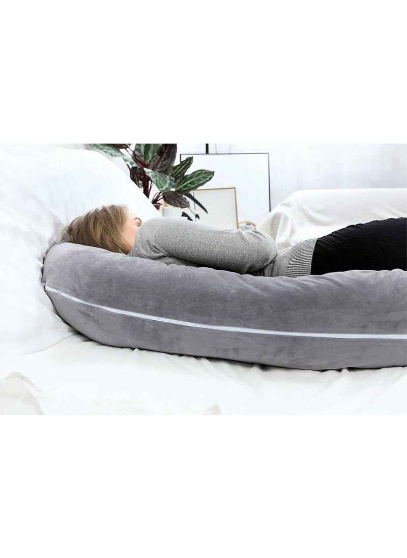 Linenovation U Shaped Maternity Pillow Extra Curve with Cotton Zippered Cover XLarge Grey Set of 1