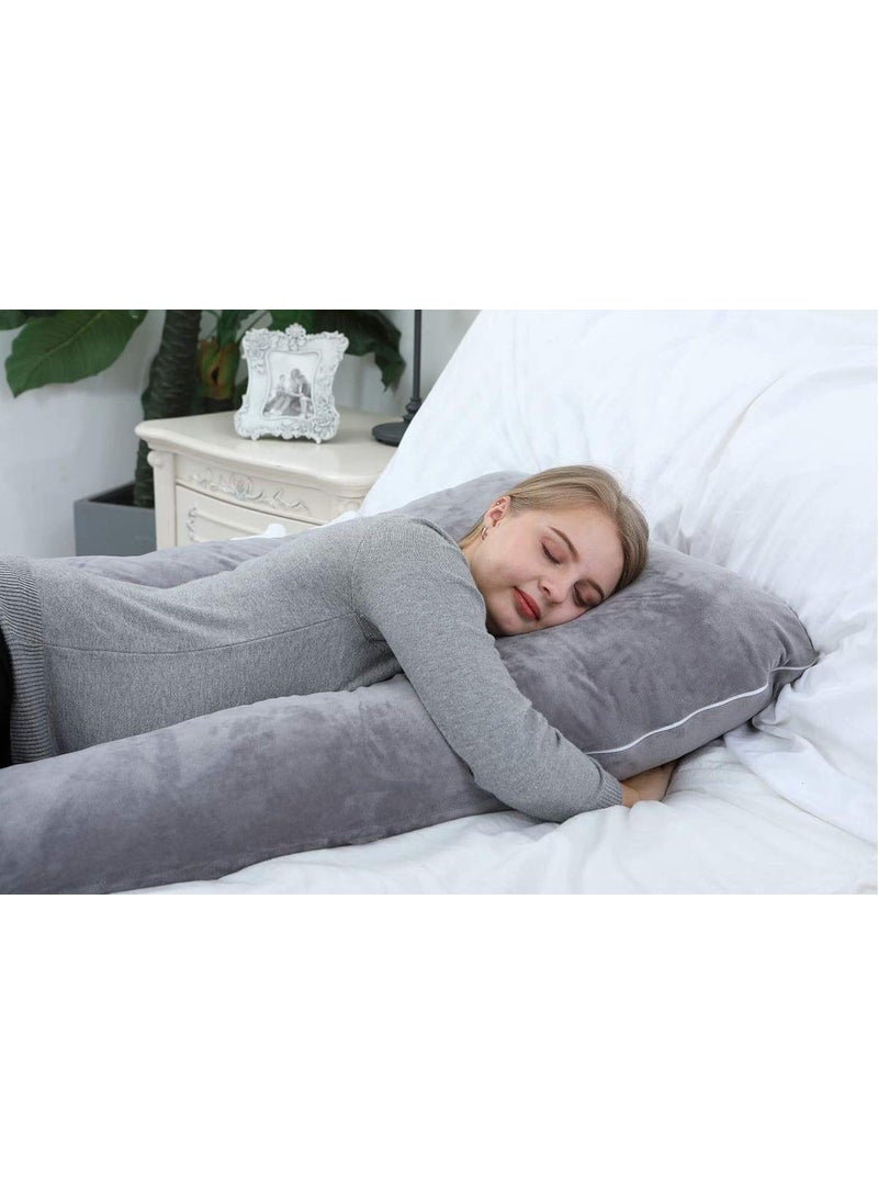 Linenovation U Shaped Maternity Pillow Extra Curve with Cotton Zippered Cover XLarge Grey Set of 1