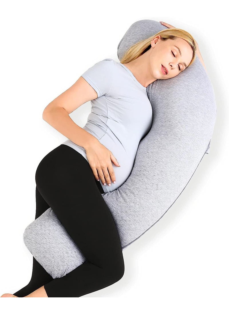 COOZLY J Shaped Pregnancy Pillow Maternity Pillow with 100 Cotton Removable Covers Grey