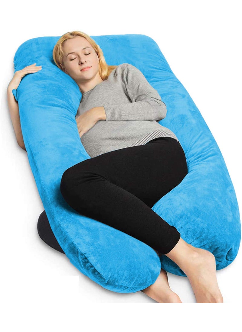 PumPum Pregnancy Pillow with Velvet Cover UShape Full Body Pillow Maternity Support Pillow Cushion Pillow for Pregnant Women Sky Blue U Shape Zig Zag 12597