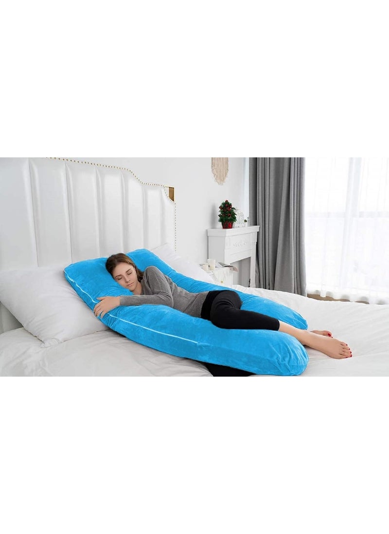 PumPum Pregnancy Pillow with Velvet Cover UShape Full Body Pillow Maternity Support Pillow Cushion Pillow for Pregnant Women Sky Blue U Shape Zig Zag 12597