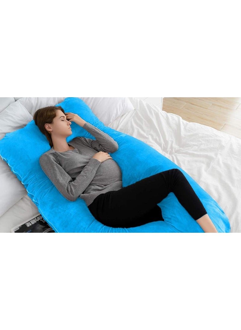 PumPum Pregnancy Pillow with Velvet Cover UShape Full Body Pillow Maternity Support Pillow Cushion Pillow for Pregnant Women Sky Blue U Shape Zig Zag 12597