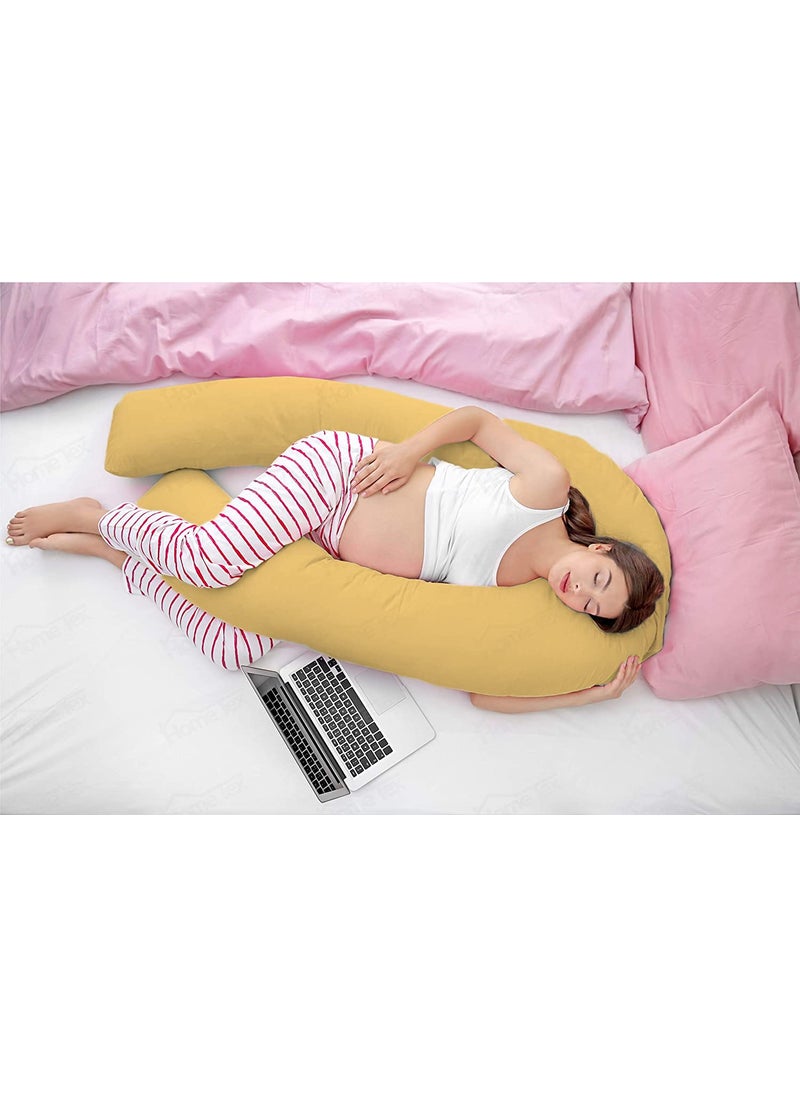 COOZLY U Shaped Pregnancy Pillow Maternity Pillow 100 Cotton Removable Covers Premium PregnoCare Fibres U Premium Lyte Mustard