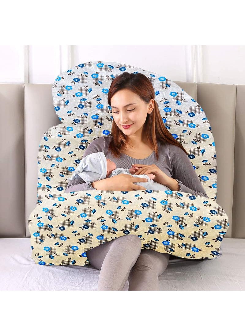 Moms Moon 55 J Shaped Full Support Side Sleeper PregnancyMaternity Pillow for Pregnant Women Sleeping with Removable Sea Blue Flower Print Velvet Cover