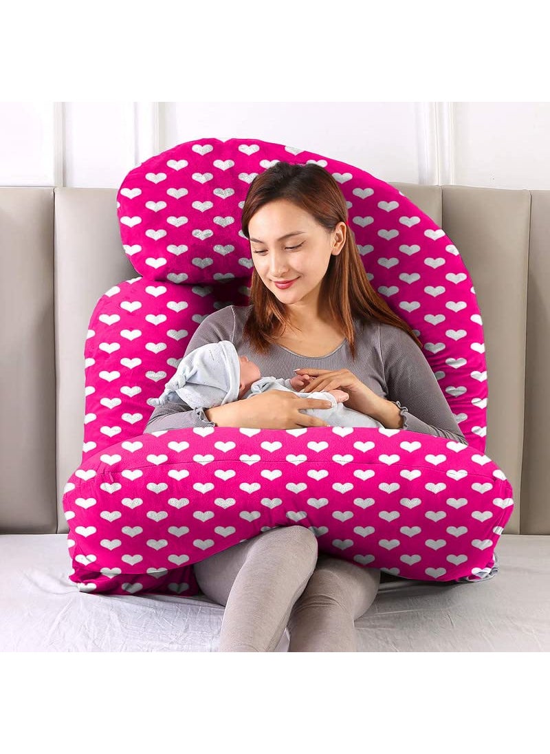 Moms Moon Ultimate Comfort JShaped Pregnancy Pillow ll Maternity Pillow for Pregnant Women with Washable Heart Print Velvet Rani Pink