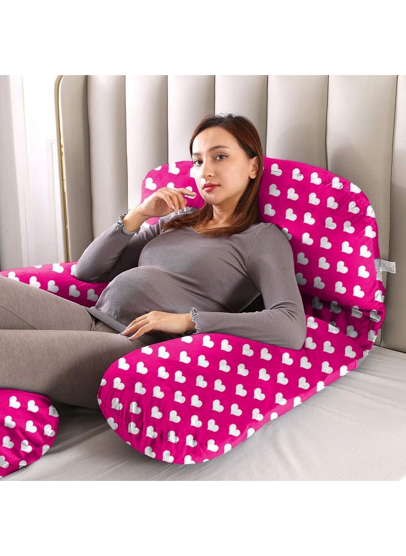 Moms Moon Ultimate Comfort JShaped Pregnancy Pillow ll Maternity Pillow for Pregnant Women with Washable Heart Print Velvet Rani Pink