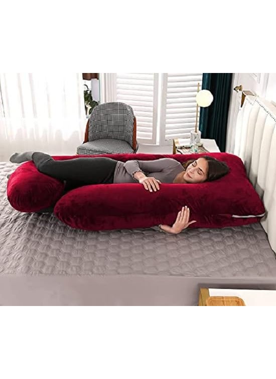 ozly Ultra Soft j Shaped Pillow Polyester Fibre Microfibre Solid Pregnancy Pillow Pack of 1 Wine