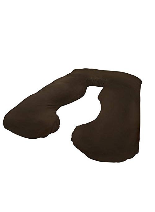 Jaipur Linen U Shaped Pregnancy Maternity Pillows with Cotton Zippered CoversBrown