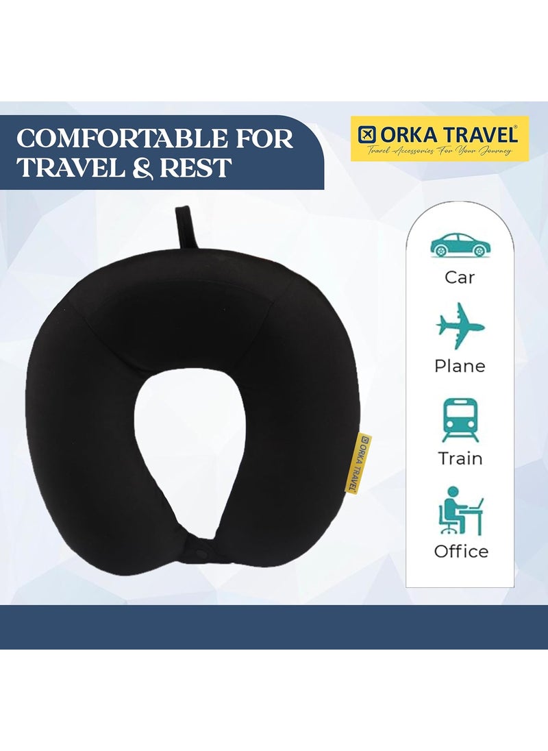 ORKA TRAVEL Memory Foam Spandex Solid High Back U Neck Pillow Black