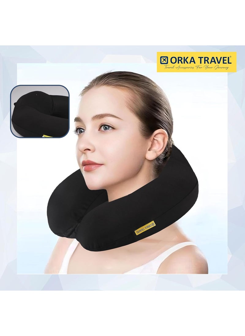 ORKA TRAVEL Memory Foam Spandex Solid High Back U Neck Pillow Black