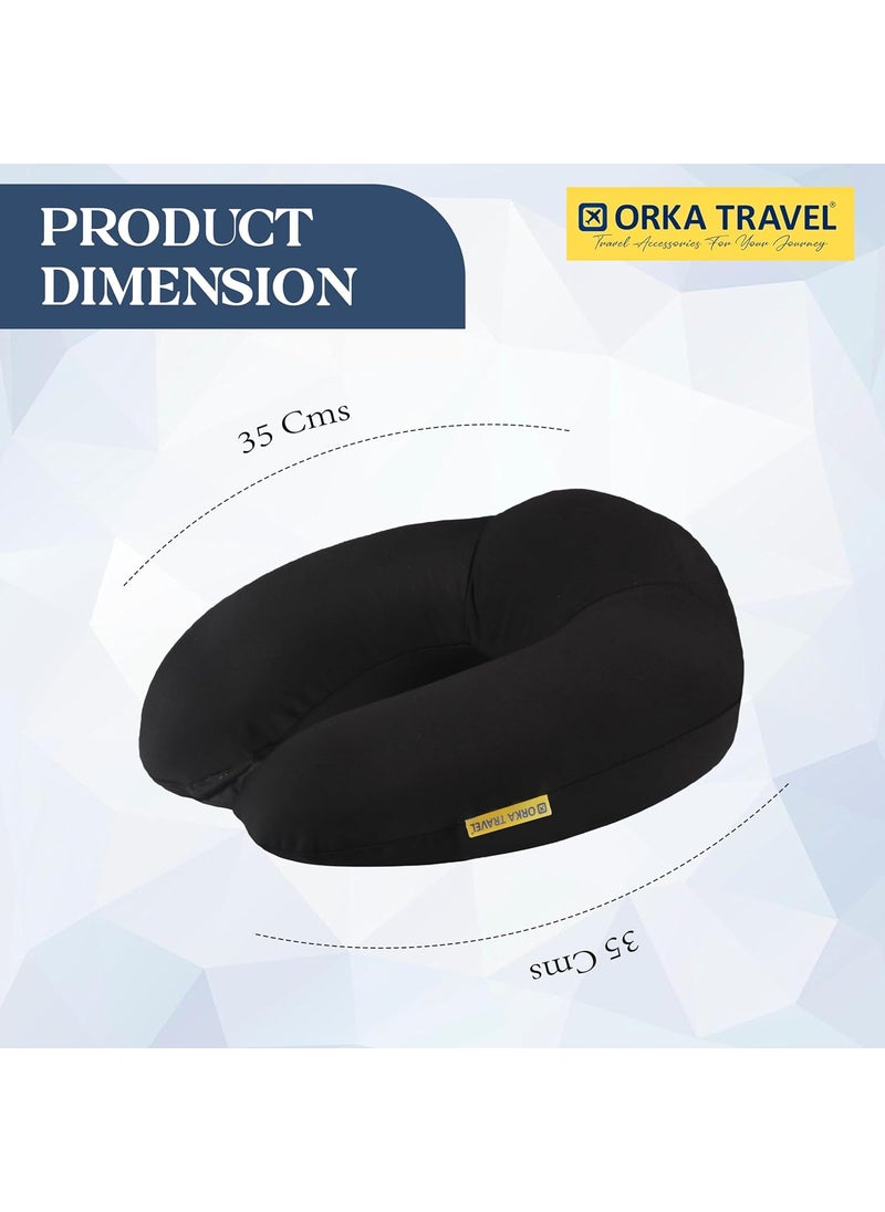 ORKA TRAVEL Memory Foam Spandex Solid High Back U Neck Pillow Black