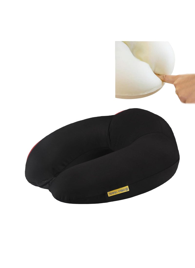 ORKA TRAVEL Memory Foam Spandex Solid High Back U Neck Pillow Black